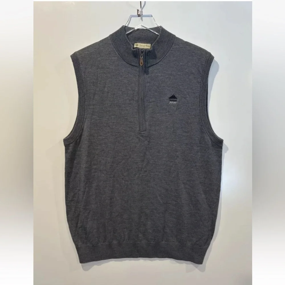 Donald Ross Gray Merino‎ Wool Quarter Zip Sweater Vest Golf Mens Large (119)